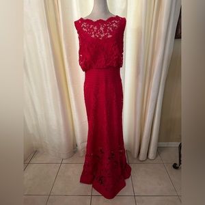 Tadashi Shoji red sleeveless maxi dress.